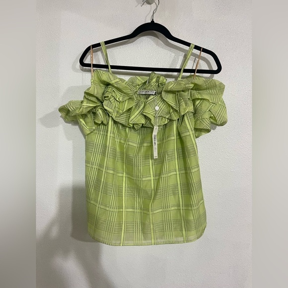 Trina Turk green plate off shoulder top NWT size S summer resort, black striped - Picture 1 of 8